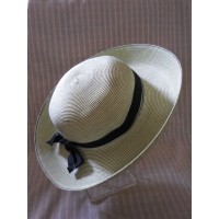 Annabel Ingall  Australia  Pale Green~Black Straw Hat ~ black grosgrain ribbon  eb-13435444